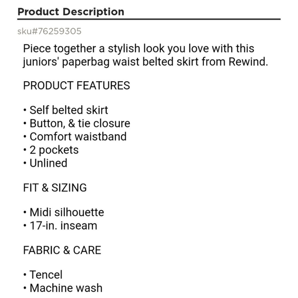 👀50% OFF💙 NWT‼️ Rewind brand Paperbag Waist Belted Skirt (Juniors) - Picture 3 of 8